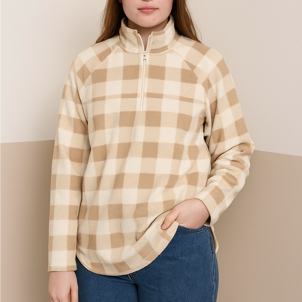 Women’s Cabela’s Checkered Fleece Pullover Sweatshirt Jacket, size medium